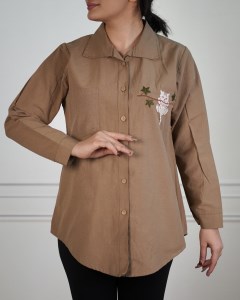شومیز مانتویی کتان کاغذی (گلدوزی گربه)