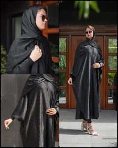 مانتو عبایی ساتن سنگ دوزی+شال