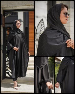 مانتو عبایی ساتن سنگ دوزی+شال