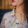 تاپلند-شومیز ساتن پایین گره (باغ پرنده(6957)زمینه کرم)