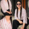 صورتی-شومیز مانتویی پری راه راه (آستین پاکتی فلش)