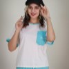 سفید/آبی-ست پنبه تیشرت شلوار (تک جیب-گلدوزی)