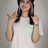 سفید/سبز پاستیلی-ست پنبه تیشرت شلوار (تک جیب-گلدوزی)